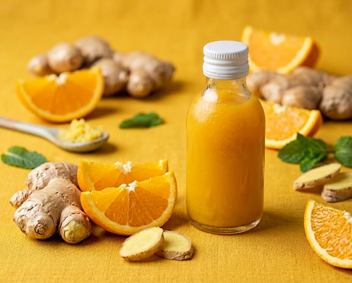 Orange-, Ingwer- & Kurkuma-Shots abfüllen. Professionelle Lohnabfüllung von Shots.